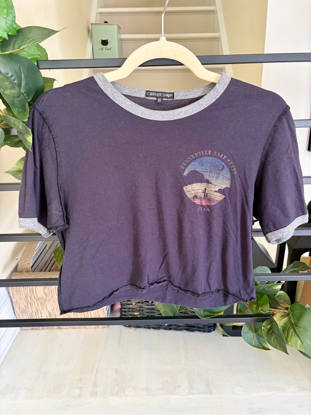 Corner Shop Hennieville Salt Flats Utah Graphic Ringer Crop Tee XS